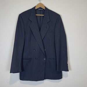 Christian Brooks Men's Pinstriped Double Breasted Suit Jacket Dark Gray Size 40